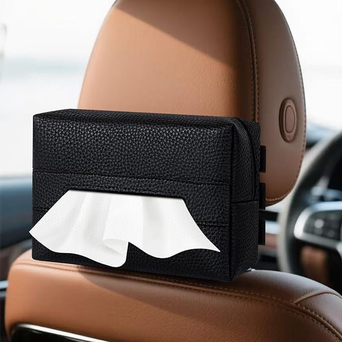 Car Tissue Holder, Standard Tissue Holder for Pu Leather Car Napkin Holder, Backseat Extra Large Tissue Organization Fit for 120-230 Tissues per Box 7.08'' x 4.72'' x 3.15'' (Black1) by Unknown