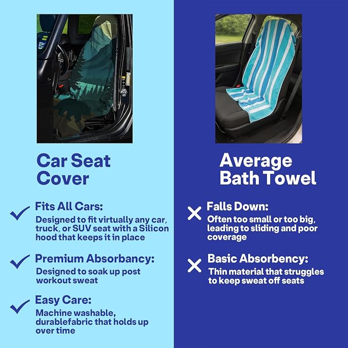 2 Pack Car Seat Towel Covers for Gym, Front Seats, Black Bear | Forest Sweat Protector for Front Seats Premium Thickened with Elastic Strap Breathable & Quick Dry Machine Washable Running - Image 6