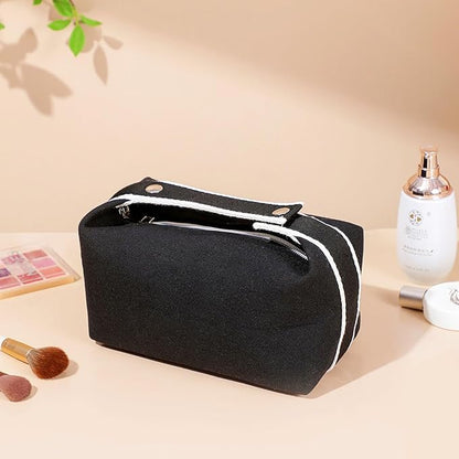 Fammart Travel Makeup Bag, Waterproof Canvas Cosmetic Bag Make Up Organizer Case for Women, Large Toiletry Bag Skincare Pouch for Toiletries Accessories Brushes - Image 2