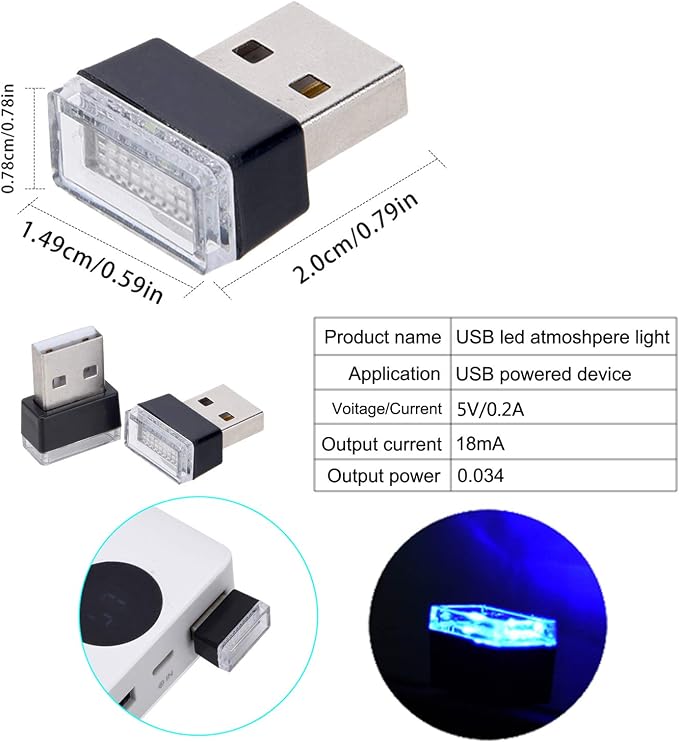 Febrytold 2 Pcs Blue Universal Mini USB LED Car Interior Ambient | Features Eye-friendly Design, Compact and Lightweight, Durable and Handy, Ultra-low Energy Consumption, and Eco-friendly - Image 3