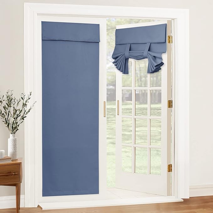 RYB HOME Blackout Door Curtain for Patio Front Tricia French Door Window | Thermal Insulated, Self Adhesive, Privacy, For Patio Kitchen Front Entry Front Back Door Glass Window, W30 x L69, 1 Panel by RYBHOME