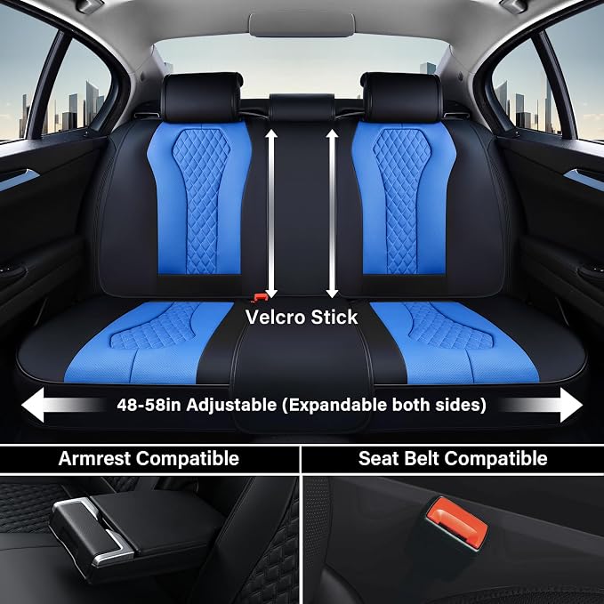 Coverado Car Seat Covers, Leather Seat Covers Full Set, Blue Seat Covers, Car Seat Cushion, Driver Car Seat Covers, Waterproof Car Seat Protector Fit for Most Cars - Image 3