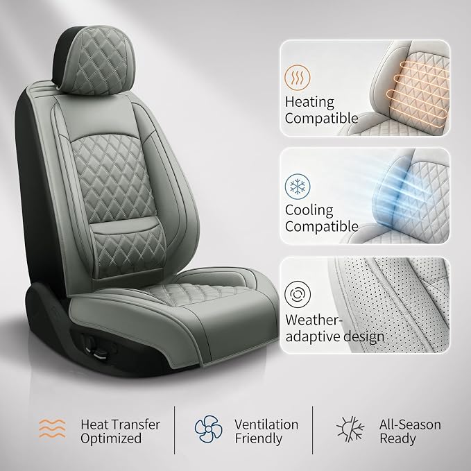 for Subaru Outback 2007-2026 Car Seat Covers, Full Set, Gray | Luxury Full Coverage Leather Seat Protectors, Waterproof Breathable, Non-Slip, Easy to Install, Airbag Compatible, All-Season - Image 9