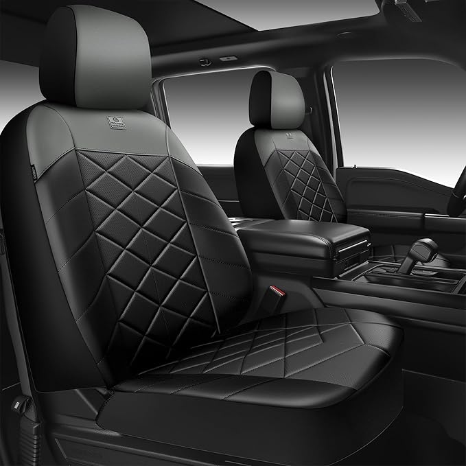CAR PASS Memory Foam Leather Front Seat Covers, Perforated Nappa Leather Seat Covers Front Seats Universal Fit for Cars,SUV,Truck Seat Covers Thick 3D Foam Comfortable, Airbag Compatible Black Gray by CARPASS