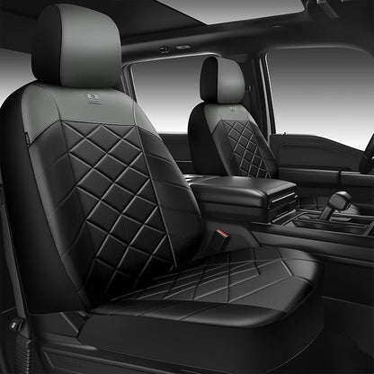 CAR PASS Memory Foam Leather Front Seat Covers, Perforated Nappa Leather Seat Covers Front Seats Universal Fit for Cars,SUV,Truck Seat Covers Thick 3D Foam Comfortable, Airbag Compatible Black Gray by CARPASS