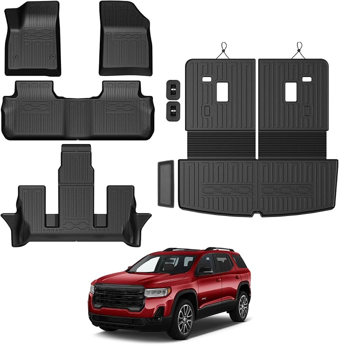 Floor Mats for 2017-2023 GMC Acadia 6-Seater Accessories | Full-Coverage Set with Integrated Cargo Liner & Backrest Protector, Odorless & Durable, All-Weather Protection, 3D Laser Fit by GALVAGNITE