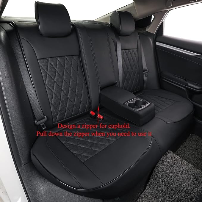 EKR Civic Seat Covers Custom Fit for Honda Civic (Hatchback) 2017 2018 2019 2020 2021 (Rear W/Armrest),Waterproof Leather Car Seat Cover Full Set,Faux Leather(Black) - Image 6