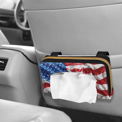 Biyejit 2 Pack Car Tissue Holder, 3D American Flag Car Mask Holder, Car Sun Visor Napkin Holder Backseat Tissue Case，Pu Leather Tissues Box - Image 4