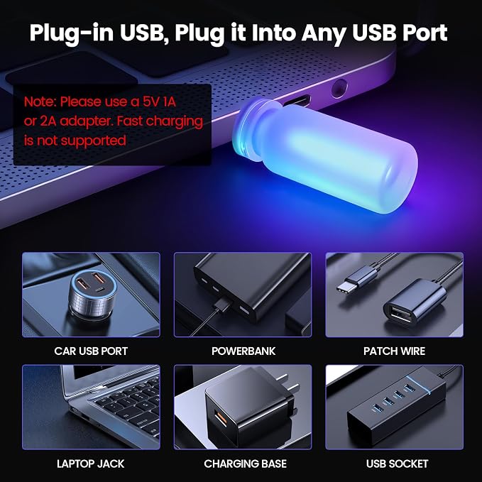 2 PCS USB Interior Car Lights, Touch Control 7 Color 13 Modes Plug-in Retro LED Ambient Dynamic Night Lights for Car Camping Holiday Decoration Bedroom (Multicolor) - Image 6