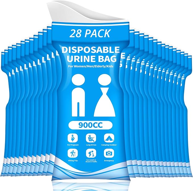 Disposable Urine Bag for Travel - 900ML Portable Pee Bags for Women Men 8/12/20/24/28 PCS Emergency Vomit Bags Urinal Toilet for Car Camping, Road Trip,Traffic Jam, Pregnant, Kid, Patient by HOKINETY