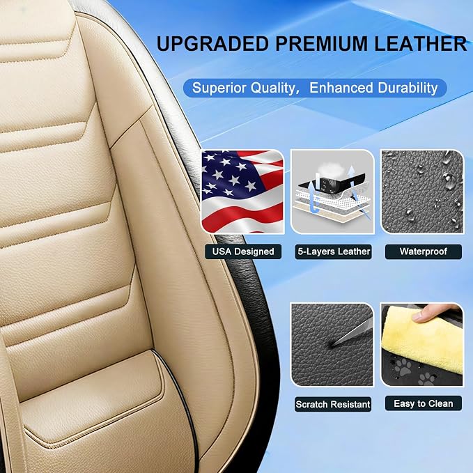 Fit CX-3 Seat Covers Custom Fit for Mazda CX-3 2016-2021, Front Pair | Premium Leather Full Coverage Protector, Waterproof, Breathable, Scratch Resistant, Easy Wipe, Airbag Compatible, Black+Beige - Image 5