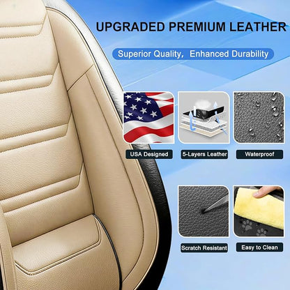 Fit Mazda 6 Seat Covers Custom Fit for Mazda 6 2007-2021, Full Set | Premium Leather Full Coverage Protector, Waterproof, Breathable, Scratch Resistant, Easy Wipe, Airbag Compatible, Black+Beige - Image 3