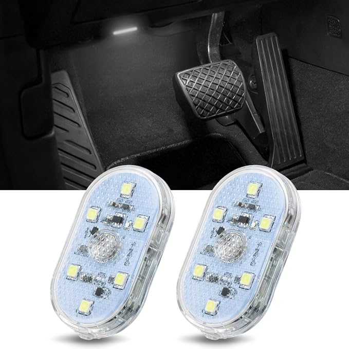 Nilight 2 PCS White Color Wireless Magnetic LED Interior Lights | USB Rechargeable Universal Mini Sticky Footwell Ambient Atmosphere Reading Lamp with Touch Sensor, Portable Night Lighting by Nilight