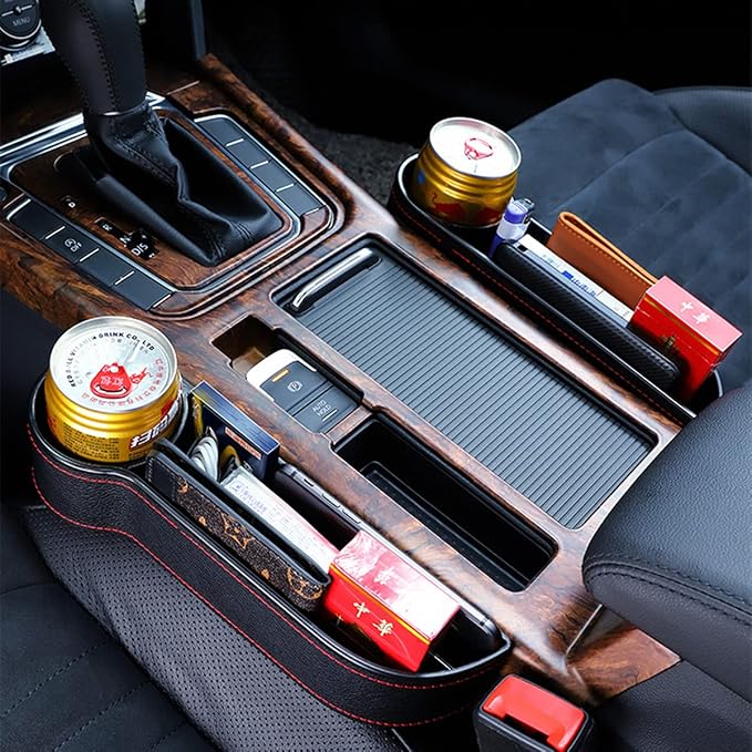 Car Seat Gap Filler Organizer Between Front seat car Organizer and Storage Box, Auto Premium PU Leather Console with Cup Holder, Car Pocket for Interior Essentials (for Driver Side) - Image 3