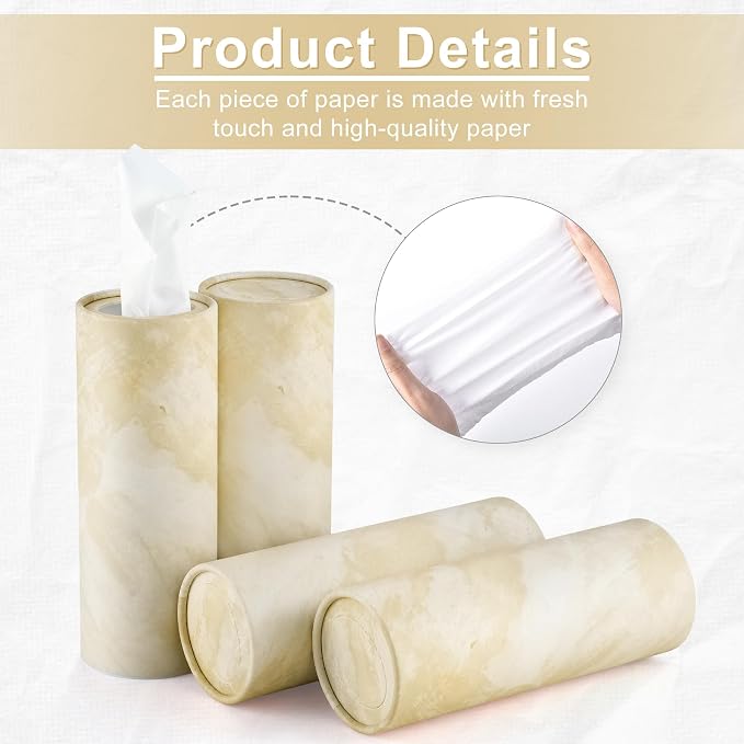 SINGARO Car Tissue Holder, 4 Pack Car Cup Holder Facial Tissues with Travel Tissue Bag, Quick and Convenient Flower Combination Box(4 Canisters/200 Tissues) Beige - Image 3