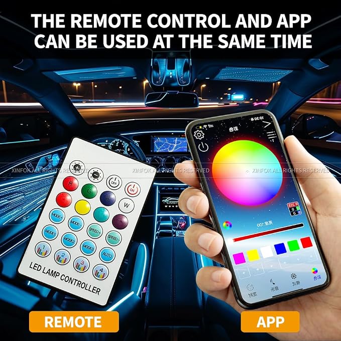 Ambient Lighting Car led Lights Interior, 43.3'' USB Powered Acrylic Neon Flexible Strip Model y Ambient Lighting kit with Remote APP,Dynamic RGB 2 in 1 Music Lights Sync for Inside car Decorations - Image 6