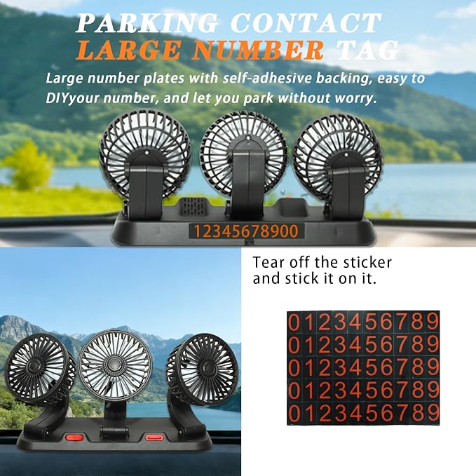 Portable 3-Head Car Cooling Fan-360°Rotation,2 Speeds, Dashboard Fans for SUV/RV/Truck/Sedan/Office,USB Powered (3-Head 5V) - Image 6