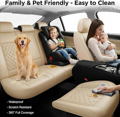 Avalon Seat Covers Custom Fit for Toyota Avalon 2001-2026 - Full Set Premium Leather, Waterproof, All-Weather, Airbag Compatible, Anti-Slip, Breathable, Car Seat Protectors (Beige) - Image 3