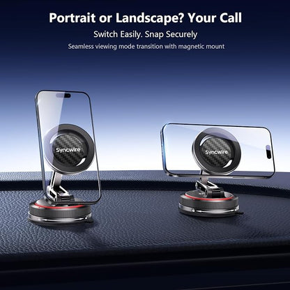 SYNCWIRE for MagSafe Car Mount [3-Axis] Nano Adhesive Gel + Strong Suction Cup Magnetic Phone Holder for Dashboard & Windshield, 360° Adjustable for iPhone 17 16 15 14 13 12, Samsung, Carbon Fiber - Image 8