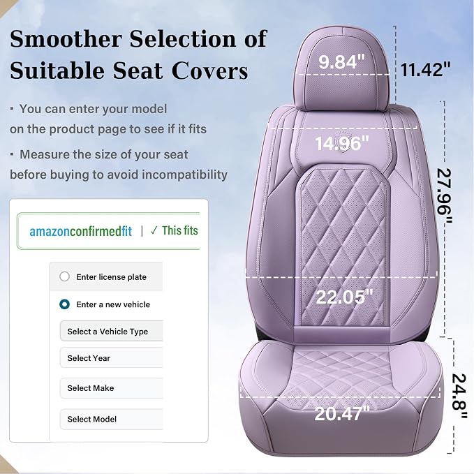 Coverado Car Seat Covers Full Set, Purple Leather Seat Covers for Cars, Luxury Front and Back Car Seat Protector, Universal Waterproof Car Seat Cover, Automotive Seat Covers Fit for Most Cars, Purple - Image 7