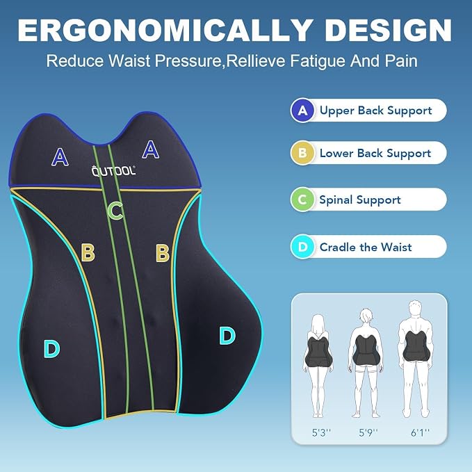 Patented Lumbar Support Pillow for Car, Truck Accessories Travel Essentials, Memory Foam Back Cushion for Driving Seat, Back Pain Relief,Washable Cover, Lower Back Support Fits Most Cars(Black) - Image 3