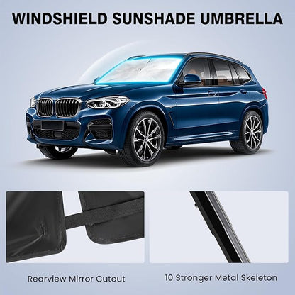 Car Windshield Sun Shade Umbrella Reflector Foldable Window Shade | Blocks UV Rays,Keep Car Interior Cool,Universal Fits SUV,Hatchback,Truck,MPV,Storage bag,57"L x 31.5"W,Car Accessories - Image 2