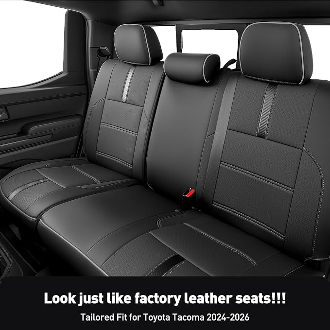 DiffCar® for Toyota Tacoma Seat Covers 2024 2025 2026 Double Cab,Black/Gray | Full Set Seat Covers, Faux Nappa Leather Truck Accessories for Tacoma 4th Gen(Gas Only),Custom Fit Car Pickup Seat Protectors - Image 3