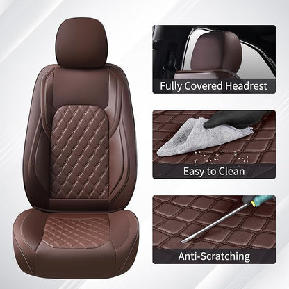 Huidasource Fit for Coffee Chevy Silverado/GMC Sierra Front Seat Covers, Thickened Perforated Nappa Leather Front Truck Seat Covers 2007-2026 1500, 2015-2026 2500HD 3500HD Crew Double Extended Cab - Image 7