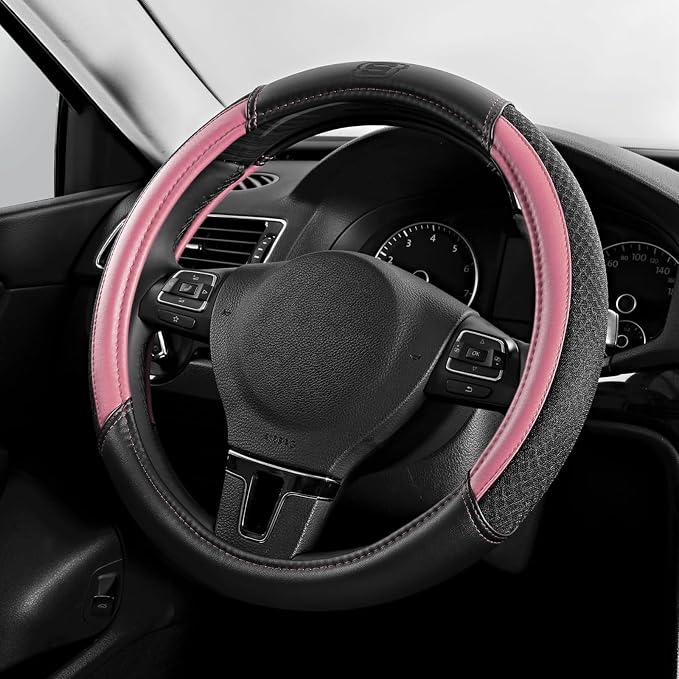 Skechers Air-Cooled Steering Wheel Cover,Leather Car Steering Wheel Cover Universal Fit 14" 1/2-15" Car Wheel Protector for Men Women Fit Suvs,Vans,Sedans,Car,Trucks,Pink by Unknown