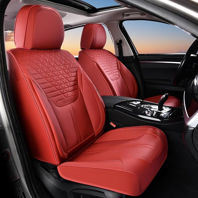 Car Seat Covers for Front Seats, Universal Seat Cushion 2 Seats, Car Seat Protector Waterproof, Premium Leather Automotive Seat Covers for Most Cars, Sedans, SUVs, and Trucks-Red by FLORICH