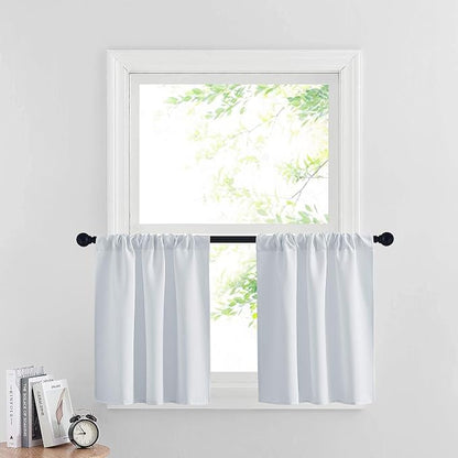 RYB HOME Cafe Curtains 24 inch Length, RV Camper Window Curtains | Short Small Half Window Tiers,Privacy,Thermal Insulated,Light UV Heat Blocking,Rod Pocket,W29 x L24,Greyish White,2 Panels by RYBHOME