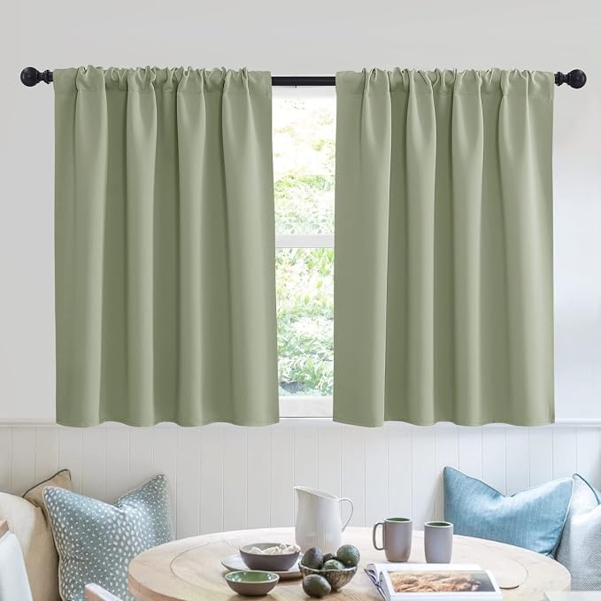 RYB HOME Short Blackout Curtains for Small Window Kitchen Bathroom Cafe RV | Sunmmer Heat Light Blocking, Privacy, Energy Saving, For Sunroom Laundry Room Stair Window, W52 x L36, Sage Green, 2 Panels by RYBHOME