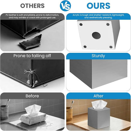 2 Pack Tissue Box Cover, Square Acrylic Tissue Holder Non-Slip Base,Sliver | modern,non-slip,easy to refill,compatibility for tissue & rollsfor bathroom countertops,dressers,night stand,parlors,office - Image 6