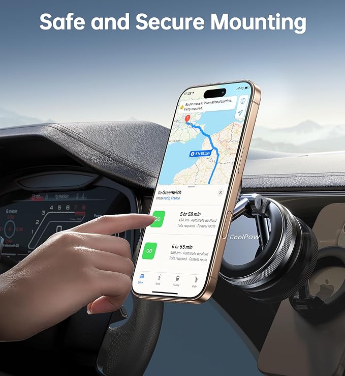 Coolpow【Newest Vacuum Magnetic Phone Holder for Car Phone Holder Mount【Movable Vacuum Suction】 Magsafe Car Mount Cell Phone Holders for Your Car Accessories for Women Men for iPhone 17 16-Blue | 【26 x N58 Magnets】360° Rotation, Magnetic Car Phone Holde... - Image 7
