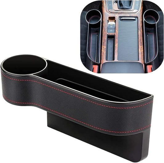 Car Seat Gap Filler Organizer Between Front seat car Organizer and Storage Box, Auto Premium PU Leather Console with Cup Holder, Car Pocket for Interior Essentials (for Driver Side) by coforder