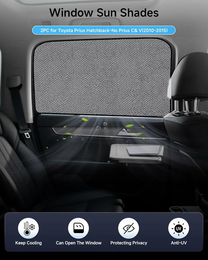 Car Window Shade for Prius Hatchback-No Prius C& V 2010-2015,2 Pack UV & Glare Protection, Breathable Privacy, Insect & Bug Blocker Magnetic Mesh Side Rear Sun Shades for Baby Camping, Napping Travel - Image 2