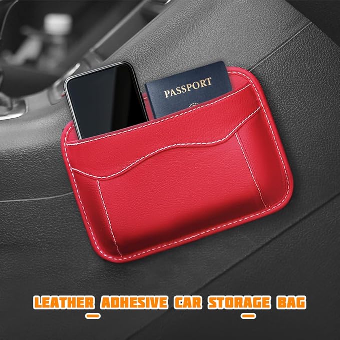 Car Seat Side Pocket Organizer, PU Leather Mini Vehicle Phone Holder Storage Bag, Automotive Interior Tray Pouch Seat Gap Filler Accessories, Universal for SUV Sedan Truck (Red) - Image 6