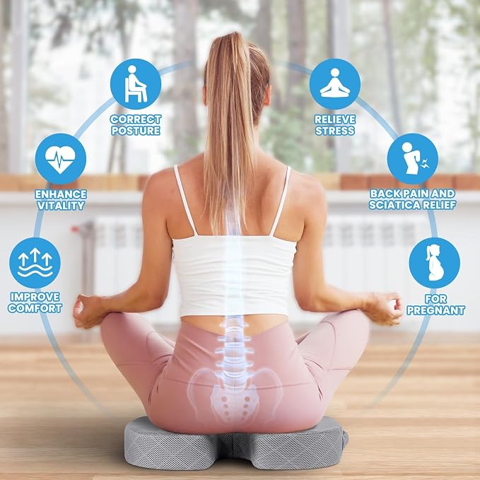 Memory Foam Office Chair Seat Cushion - Light Grey, XX-Large | for Car Seat, Airplane, Desk Chair - Sciatica & Hip & Coccyx Pain Relief Cushion for Long Sitting Office Workers, Car Drivers - Image 4