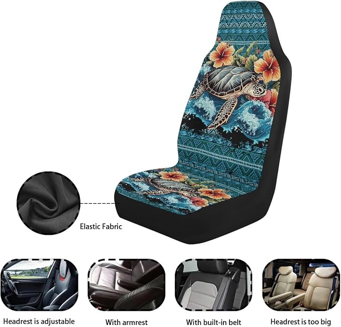 Hawaii Hibiscus Turtle Car Seat Cover Front Seats Only,Aztec Premium Polyester Seat Covers Anti-Slip Saddle Blanket Cushion Cover for Cars Trucks and SUVs - Image 5