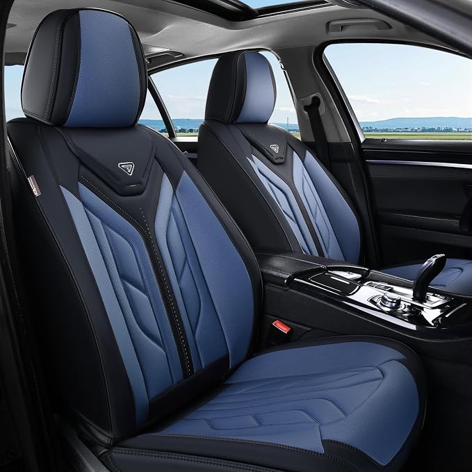 Coverado Seat Covers, Car Seat Covers Front Seats, Leather Seat Covers for Cars, Automotive Seat Covers Car Seat Protector Car Seat Cushion Universal Fit for Most Sedans SUV Pick-up Truck(Black&Blue) by COVERADOAUTO