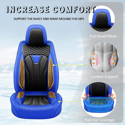 Fit Highlander Premium Leather Car Seat Covers for Toyota Highlander 2007-2025 2026 - Waterproof，Breathable，All-Weather Seat Cushion Protecto & Airbag Compatible, 2 Front Seat Blue&Black - Image 6