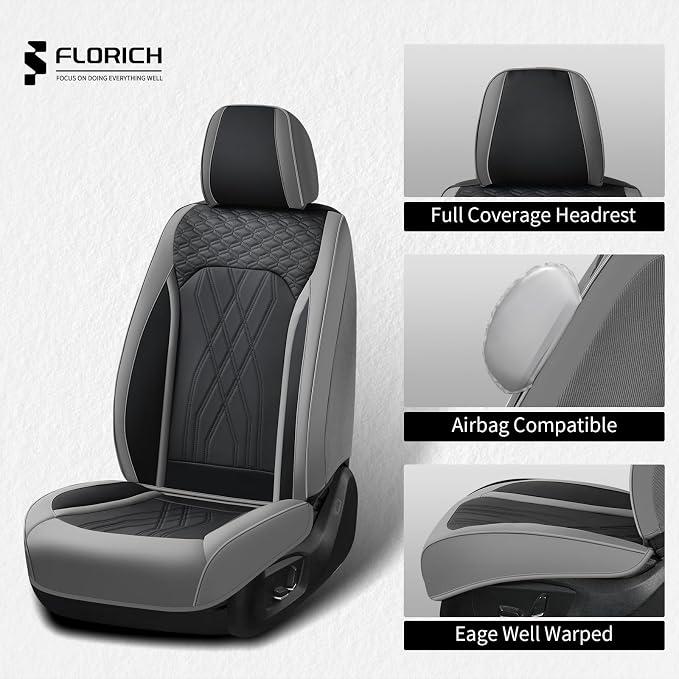 FLORICH Car Seat Covers Front Seat Waterproof Faux Leather Seat Covers for Cars Premium Breathable Car Seat Protector Interior Covers Non-Slip Universal Fit for Most Car Truck SUV, Gray&Black - Image 3