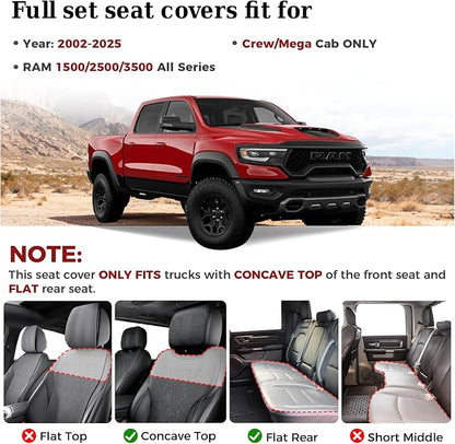 Truckiipa Seat Covers for Dodge Ram 1500 Full Set, Full Coverage Waterproof Leather Protectors Pickup Truck Accessories, Custom Fit for 2002-2026 Ram 1500 2500 3500 Crew Mega Cab, Black - Image 2