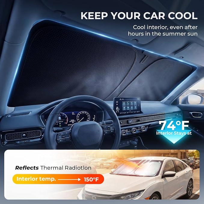 [2026 Upgraded] DooGooCoo Windshield Sun Shade for Toyota Camry 2018-2025 2026 [Cooling Ice-Crystal, 100% Sun Block] Sunshade for Car Windshield for Toyota Camry Sun Shade, Custom fit Camry. - Image 3