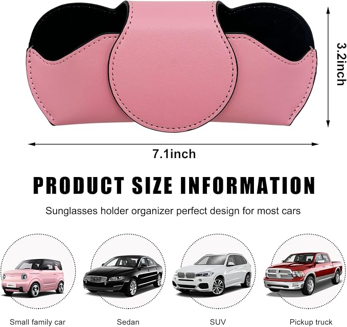 Ohleats Sunglasses Holder for Car Visor, Magnetic Leather Automotive Glasses Case, Vehicle Sun Visor Eyeglasses Holder Protective Storage Box, Universal Interior Car Accessories (Pink) - Image 2