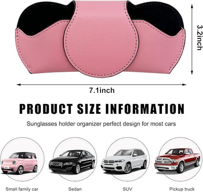 Ohleats Sunglasses Holder for Car Visor, Magnetic Leather Automotive Glasses Case, Vehicle Sun Visor Eyeglasses Holder Protective Storage Box, Universal Interior Car Accessories (Pink) - Image 2