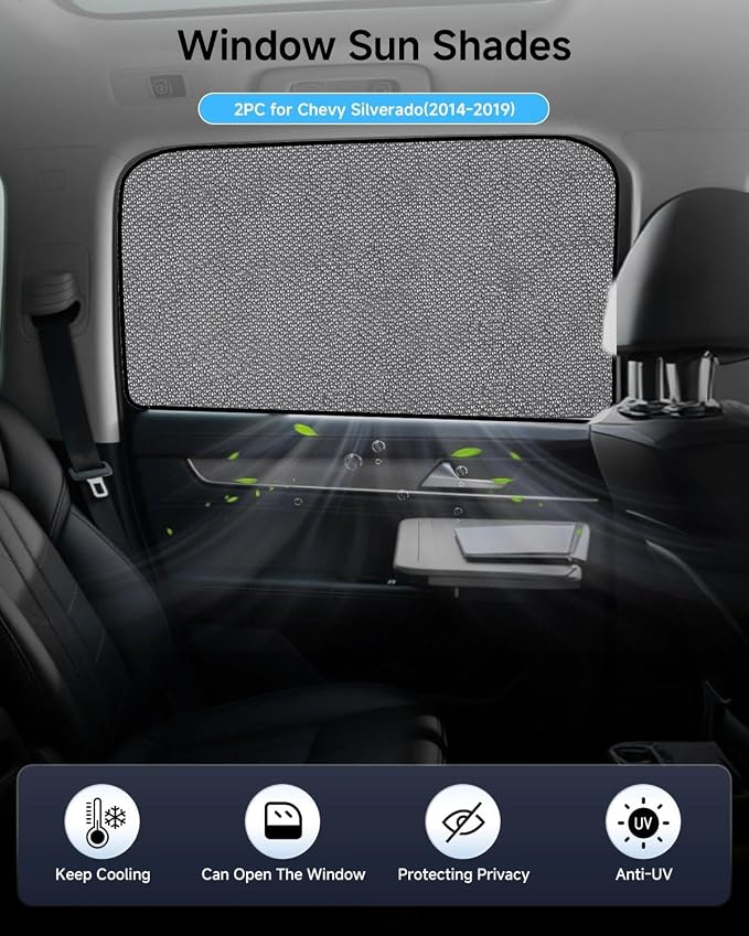 Car Window Shade for Chevy Silverado 2014-2019,2 Pack UV & Glare Protection, Breathable Privacy Screen, Insect & Bug Blocker Magnetic Mesh Side Rear Sun Shades for Baby Camping, Napping & Travel - Image 2