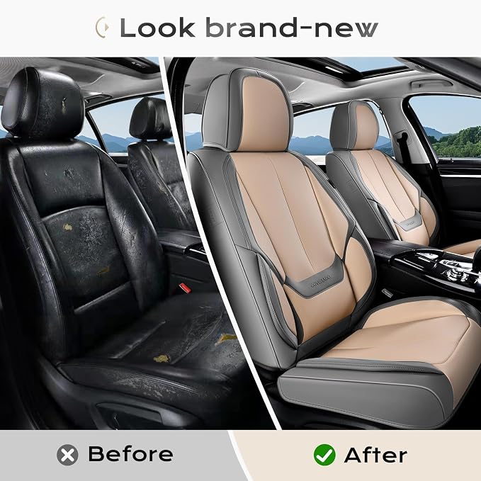 Coverado Car Seat Covers, Seat Covers for Cars, Waterproof Leather Auto Seat Protectors, Leather Car Seat Cushion, Car Interiors Accessories Universal Fit for Most Cars - Image 6