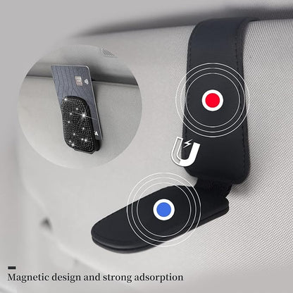 Yuchew Bling Sunglass Holder for Car Visor Magnetic Leather Sunglasses Visor Clip, Eyeglass Hanger Ticket Card Clip - Image 5