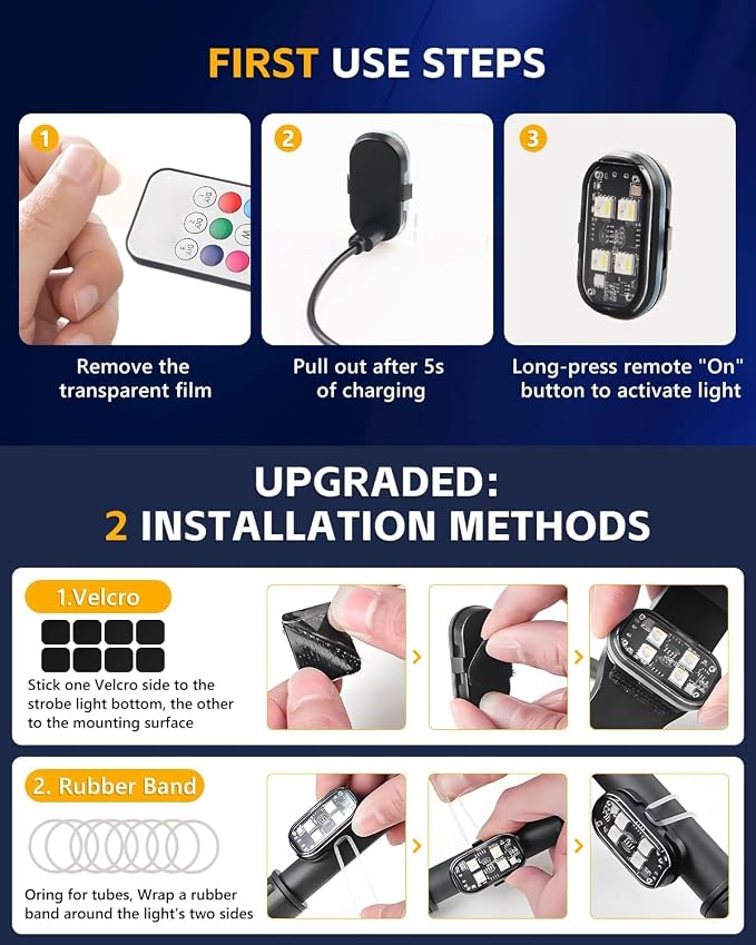 8PCS Flashlight, 8 Colors Waterproof Flashights, Type-C Rechargeable LED Warning Light for Motorcycle Bike Drone Aircraft Car New Year - Image 6